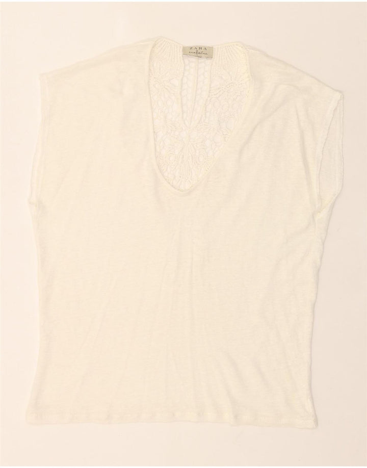 ZARA Womens Blouse Top UK 14 Medium White Floral Vintage Zara and Second-Hand Zara from Messina Hembry 