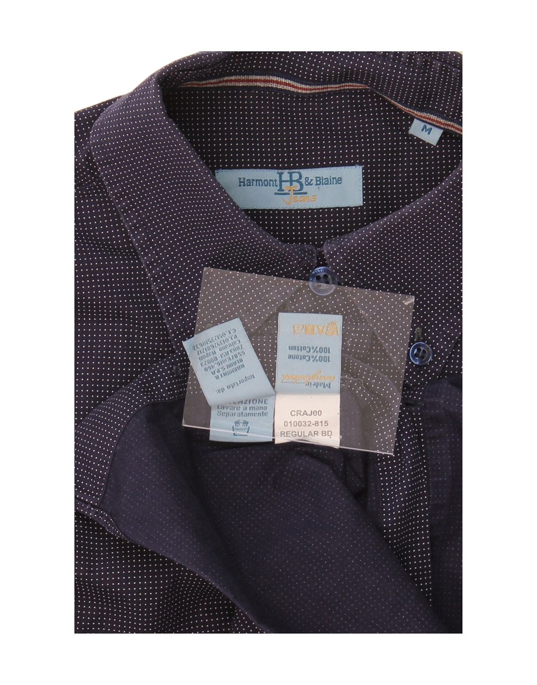 HARMONT & BLAINE Mens Shirt Medium Navy Blue Spotted Cotton