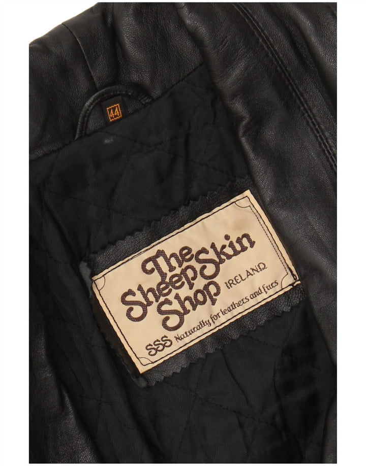 Vintage Womens Leather Coat EU 44 XL Black Leather