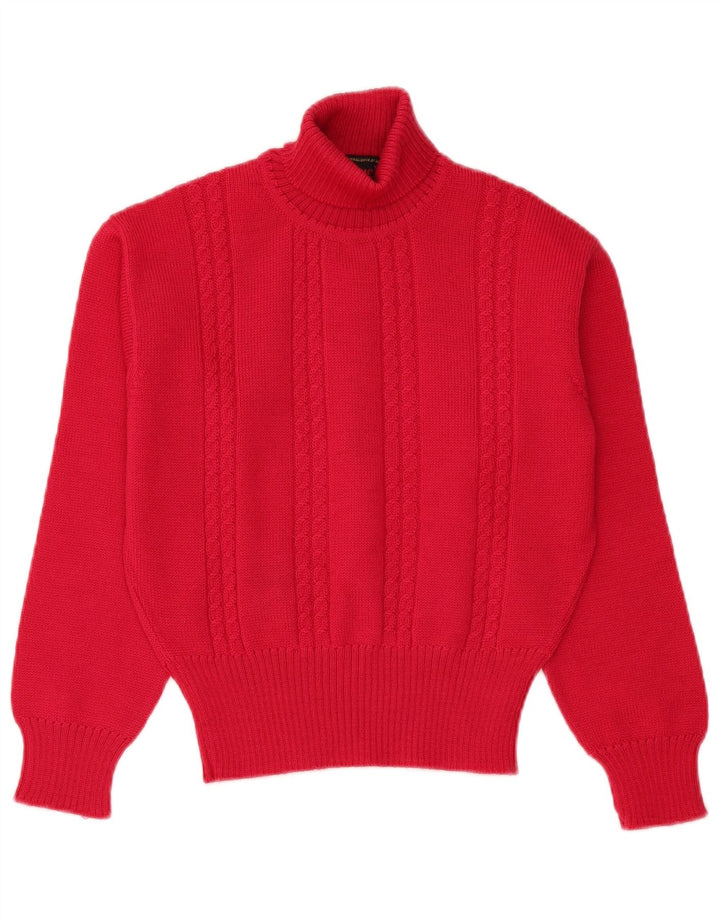 VINTAGE Womens Crop Roll Neck Jumper Sweater UK 10 Small Pink Wool