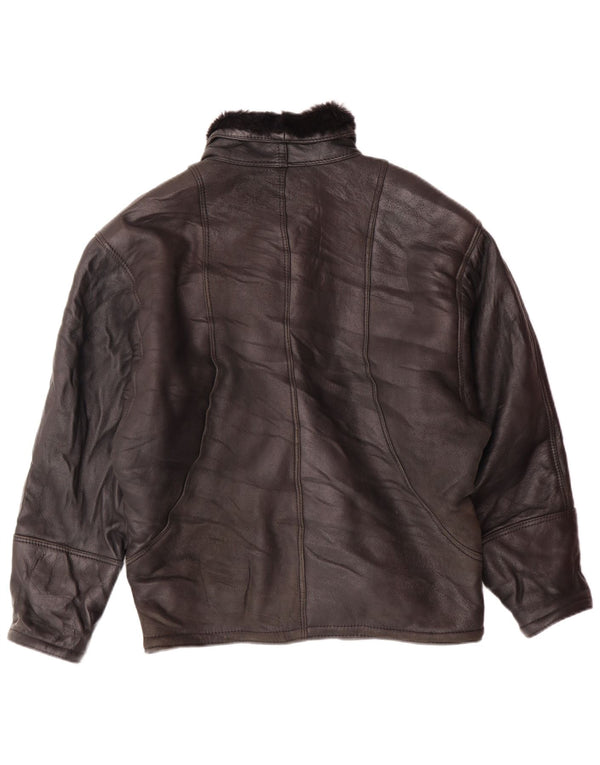 VINTAGE Womens Double Breasted Jacket EU 42 Large Black Shearling