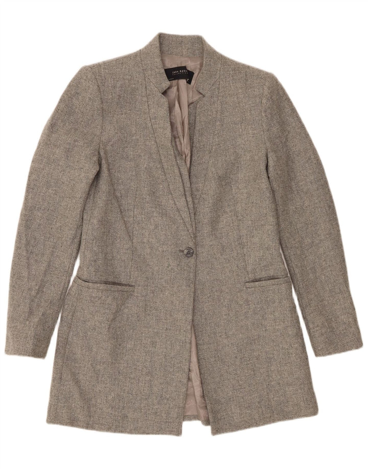 Zara Womens Longline 1 Button Blazer Jacket UK 12 Medium Grey Lambswool