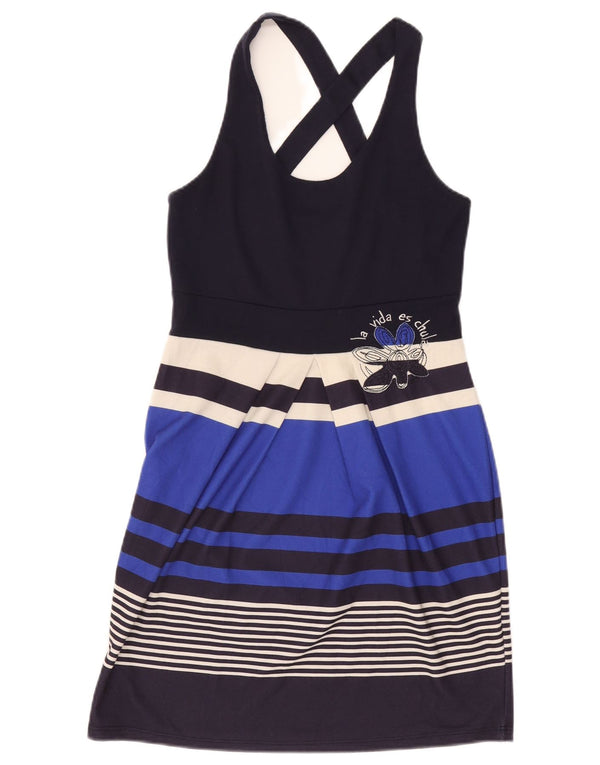 Desigual Womens Graphic Sundress UK 12 Medium Navy Blue Striped Polyester