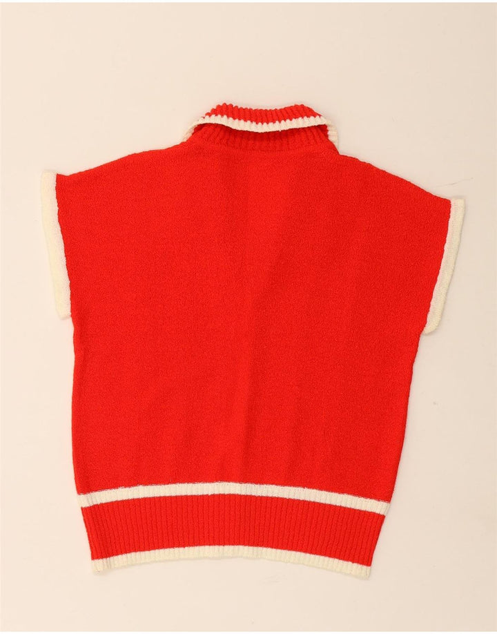 VINTAGE Womens Crop Sleeveless Cardigan Sweater UK 14 Medium Red Striped