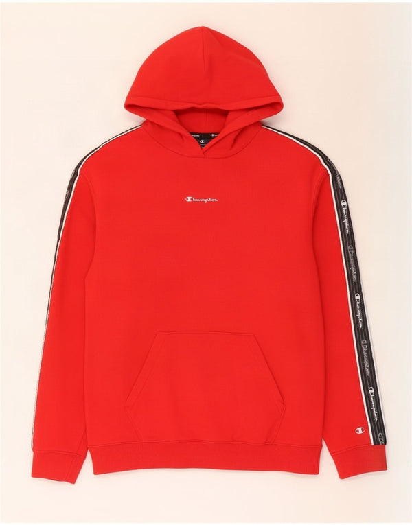 Champion Mens Graphic Hoodie Jumper Medium Red Colourblock Cotton