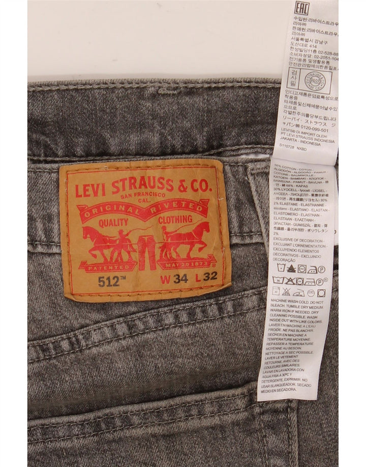 Levi's Mens 512 Slim Tapered Jeans W34 L32 Grey Cotton