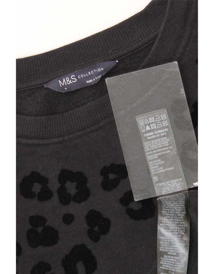 Marks & Spencer Womens Sweatshirt Jumper UK 14 Medium Black Animal Print