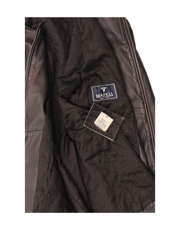 VINTAGE Womens Leather Jacket IT 48 XL Black Leather