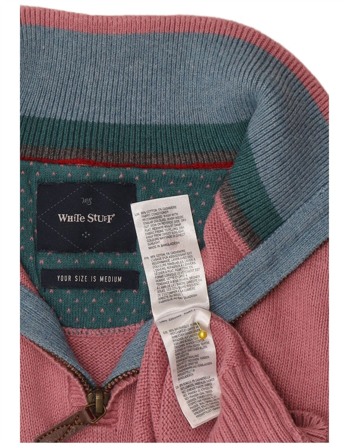 White Stuff Mens Zip Neck Jumper Sweater Medium Pink Cotton