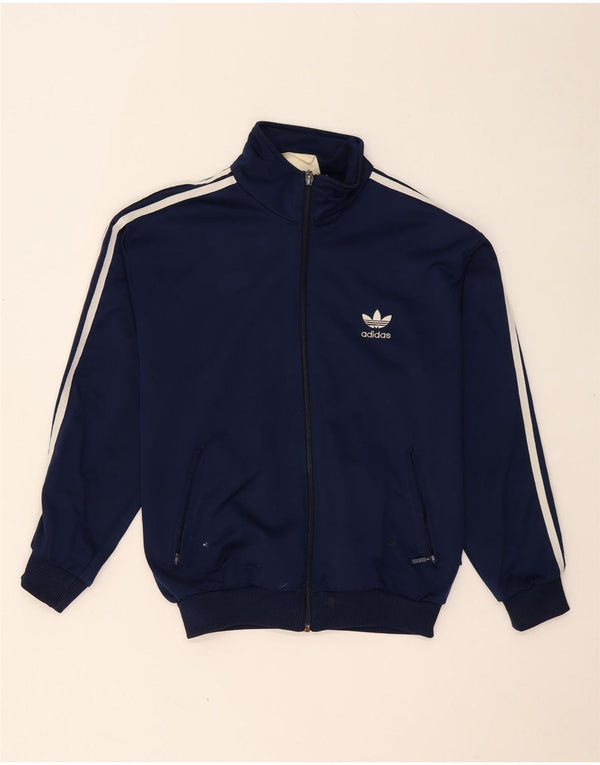 ADIDAS Boys Tracksuit Top Jacket 13-14 Years Navy Blue Polyester