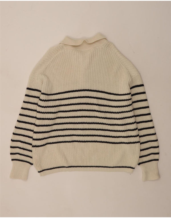 Zara Womens Polo Neck Jumper Sweater UK 16 Large Off White Striped