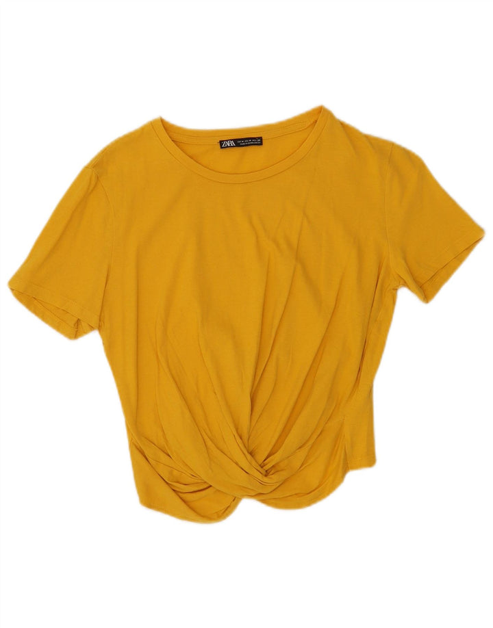 Zara Womens Crop Blouse Top UK 12 Medium Yellow Cotton