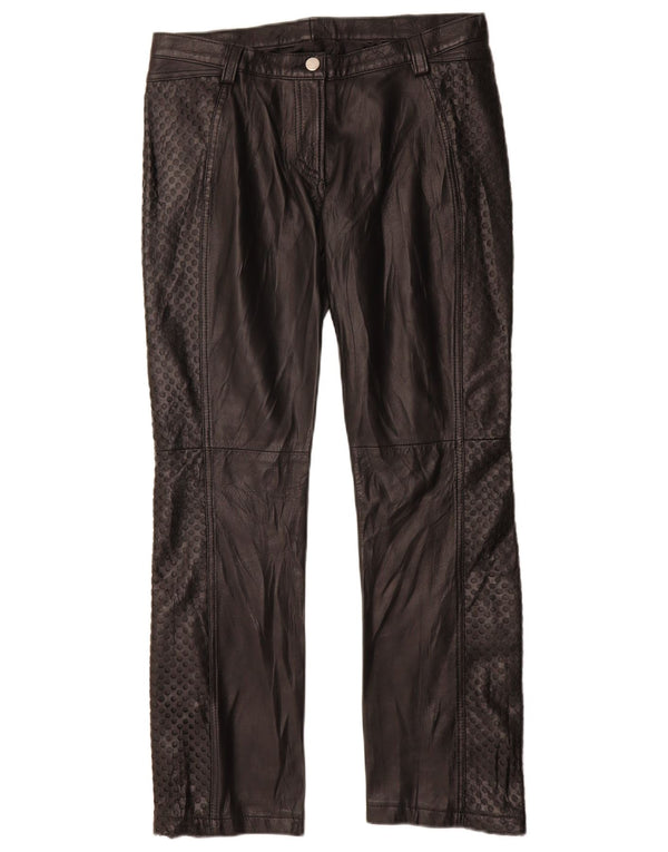 Vintage Womens Straight Leather Trousers IT 42 Medium W28 L29 Black Leather