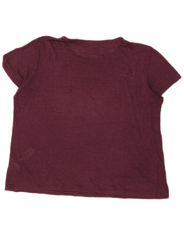 Massimo Dutti Womens T-Shirt Top UK 18 XL Burgundy Linen