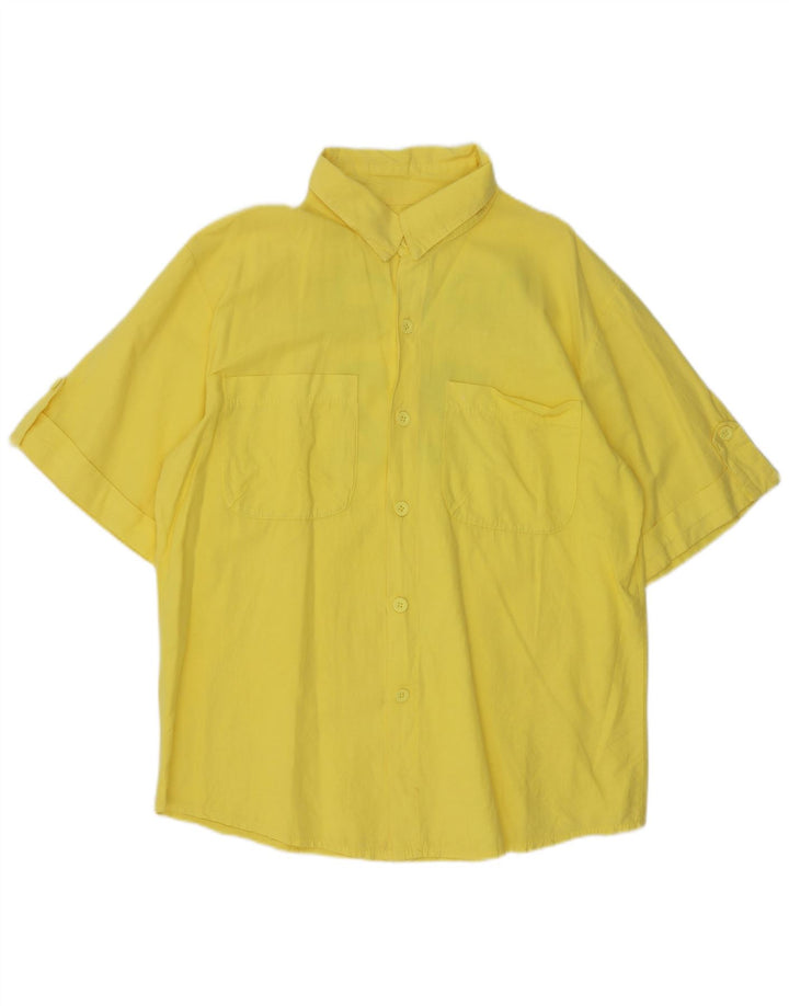 Vintage Mens Graphic Short Sleeve Shirt Medium Yellow Linen