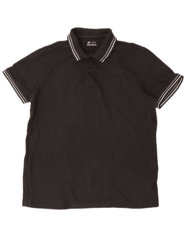 Lotto Mens Polo Shirt 2XL Black Striped Cotton