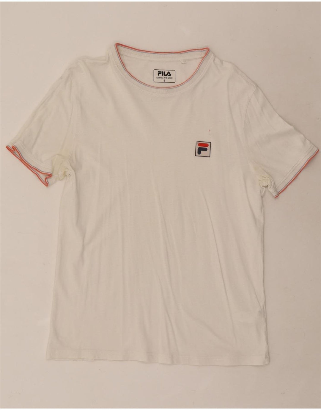 Fila Mens T-Shirt Top Small White Striped Cotton