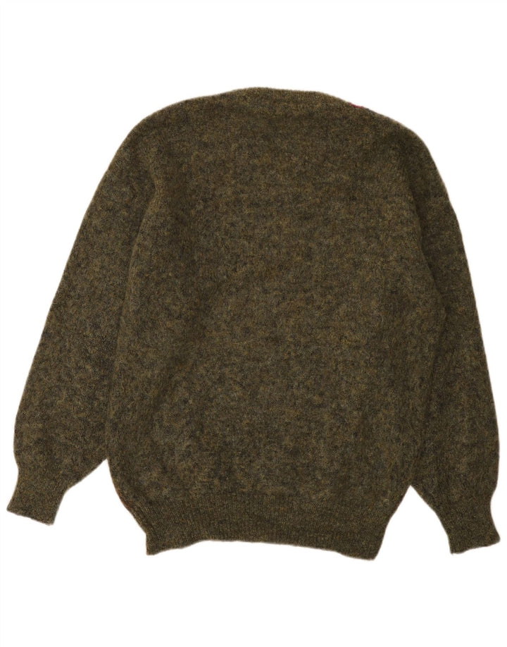 Vintage Mens Crew Neck Jumper Sweater Medium Khaki Argyle/Diamond