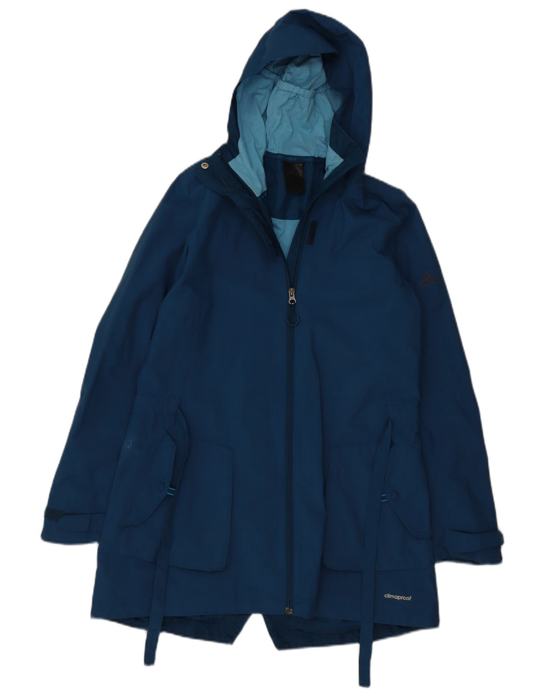 ADIDAS Womens Clima Proof Hooded Windbreaker Coat UK 14 Medium Blue