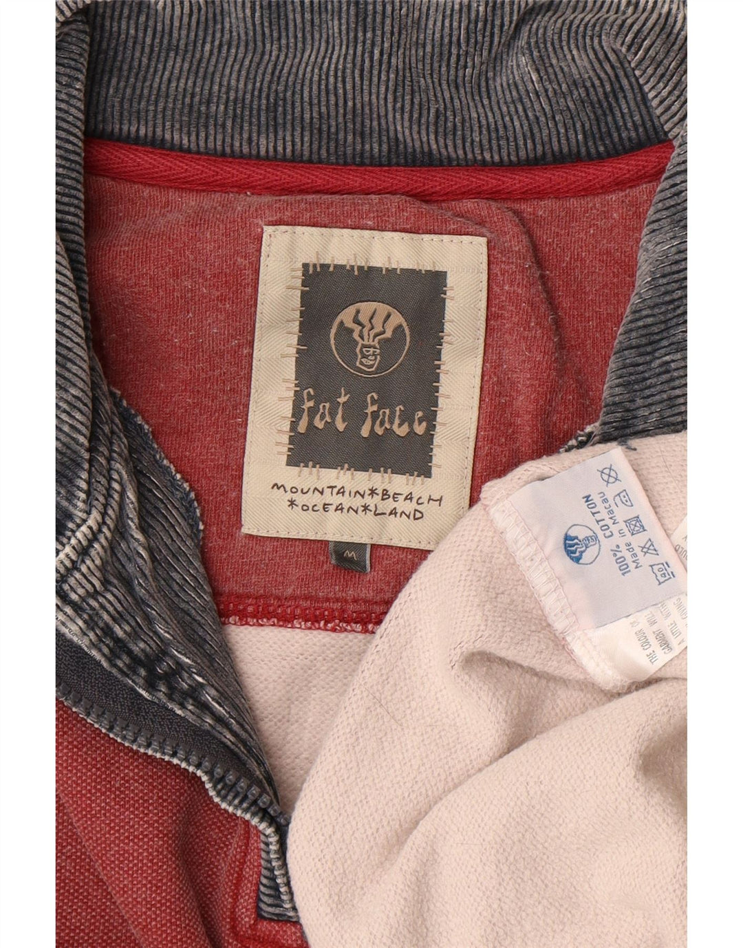 FAT FACE Mens Graphic Zip Neck Sweatshirt Jumper Medium Red Cotton