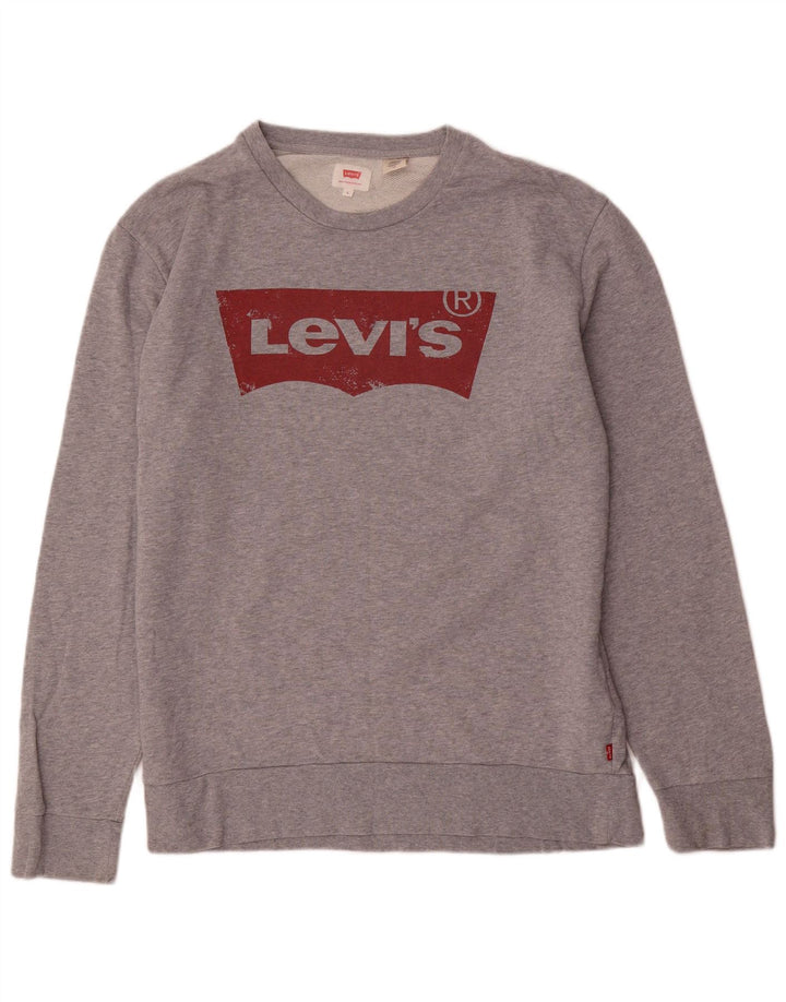 Levi's Mens Graphic Sweatshirt Jumper Large Grey Flecked Cotton