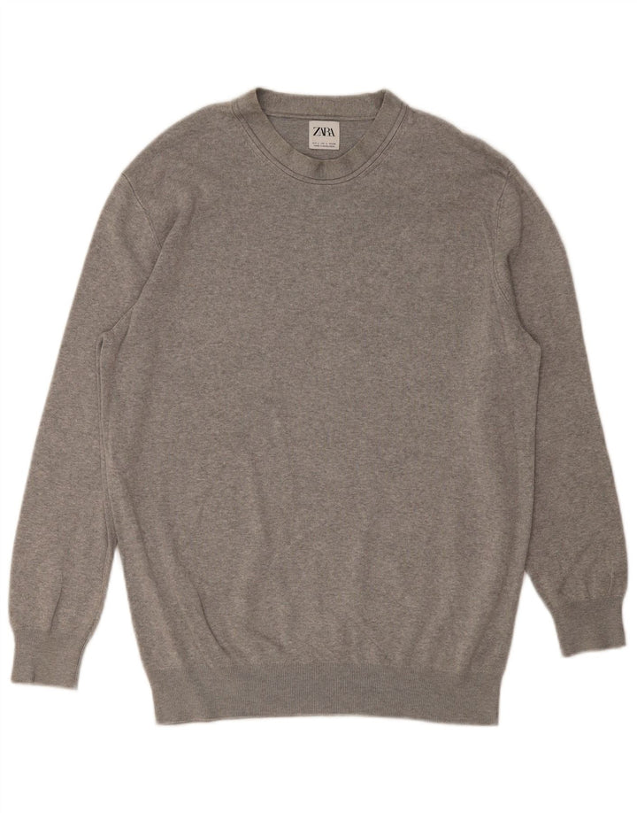 ZARA Mens Crew Neck Jumper Sweater Large Grey Viscose