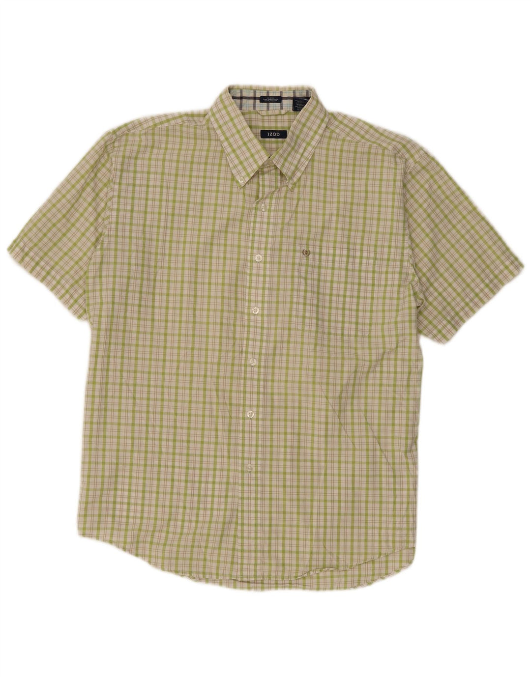 Izod Mens Checked  Regular Fit Shirt Large Green Check Cotton