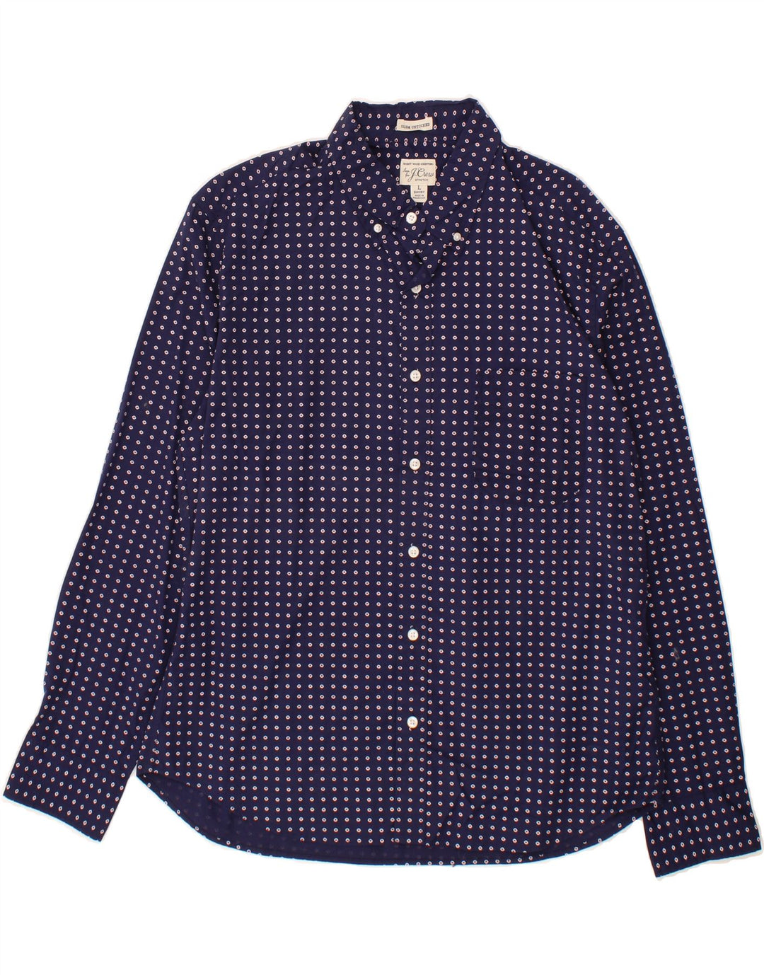 J. CREW Mens Slim Shirt Large Navy Blue Spotted Cotton Vintage J. Crew and Second-Hand J. Crew from Messina Hembry 