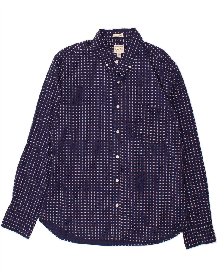 J. CREW Mens Slim Shirt Large Navy Blue Spotted Cotton Vintage J. Crew and Second-Hand J. Crew from Messina Hembry 