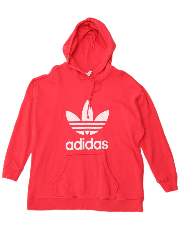 ADIDAS Womens Oversized Graphic Hoodie Jumper UK 20/22 XL Red Cotton