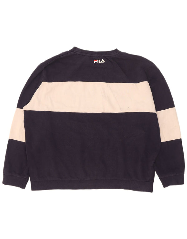 Fila Mens Graphic Sweatshirt Jumper XL Navy Blue Colourblock Cotton