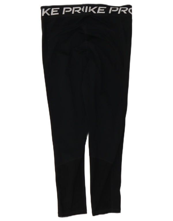 NIKE Womens Dri Fit Graphic Leggings UK 12 Medium Black Polyester