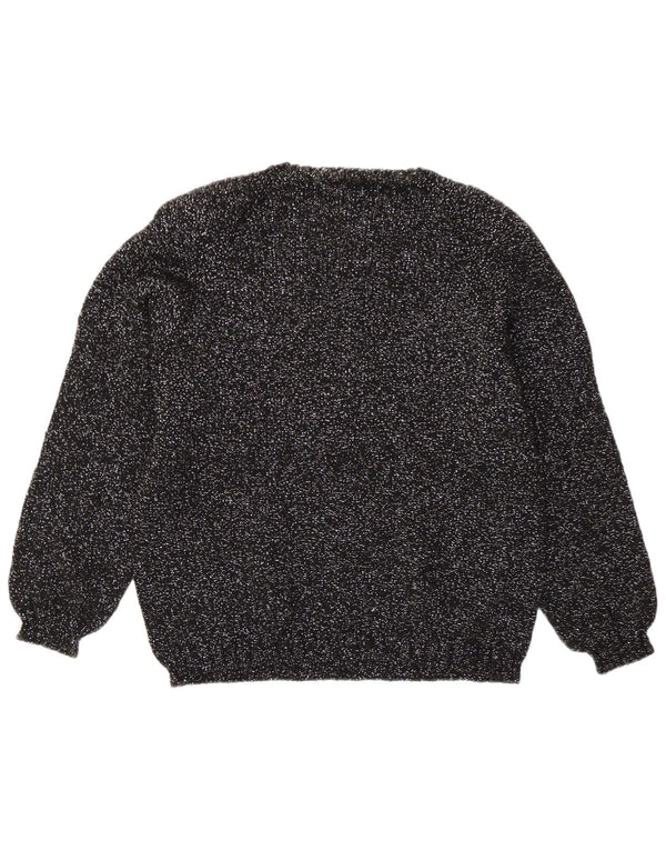 Vintage Womens Crew Neck Jumper Sweater UK 14 Medium Black Flecked