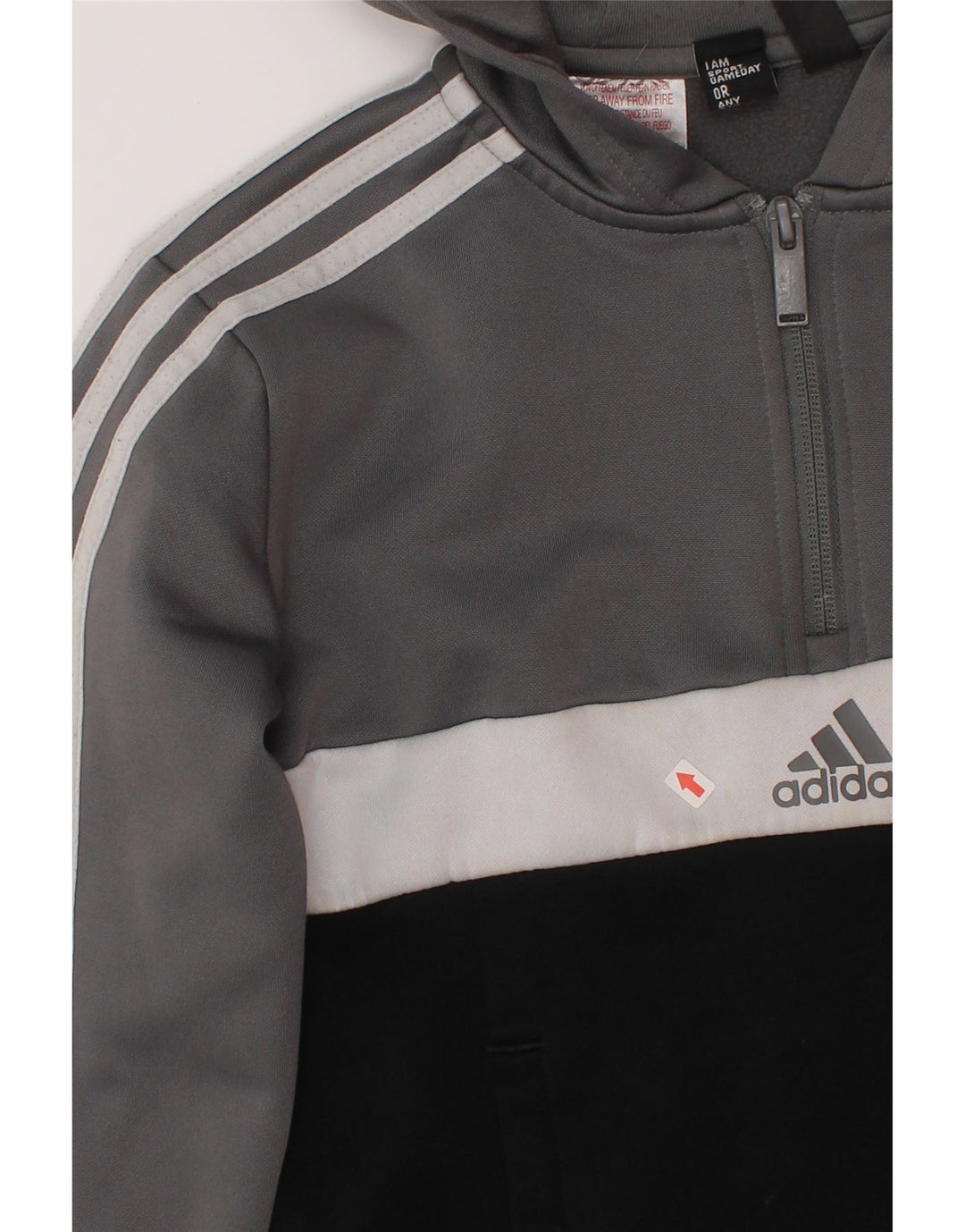 Adidas Boys Hoodie Jumper 9-10 Years Grey Colourblock Polyester