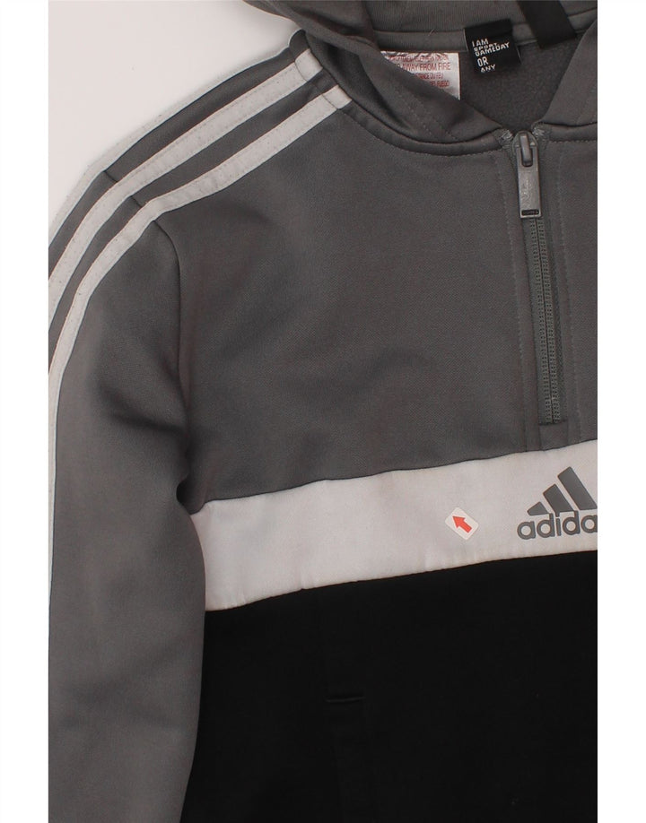 Adidas Boys Hoodie Jumper 9-10 Years Grey Colourblock Polyester