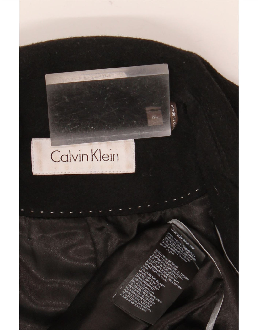 Calvin Klein Womens Overcoat UK 18 XL Black Wool