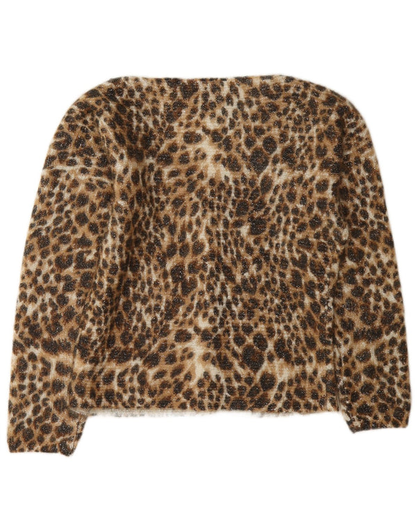 Vintage Womens Cardigan Sweater UK 10 Small Brown Animal Print