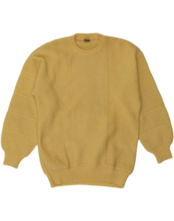 Vintage Mens Crew Neck Jumper Sweater Large Yellow Acrylic