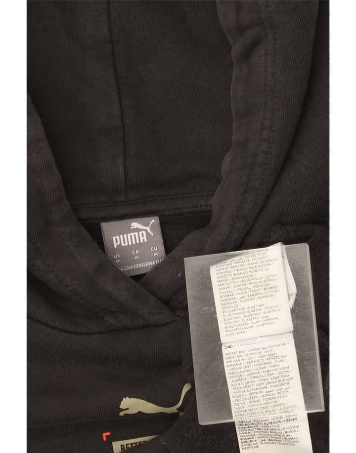 PUMA Womens Oversized Crop Hoodie Jumper UK 14 Medium Black Cotton