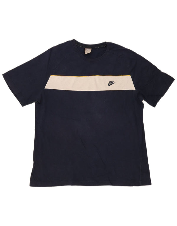 Nike Mens T-Shirt Top UK 42/44 Large Navy Blue Colourblock Cotton
