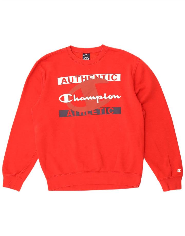 Champion Mens Graphic Sweatshirt Jumper Large Red Cotton