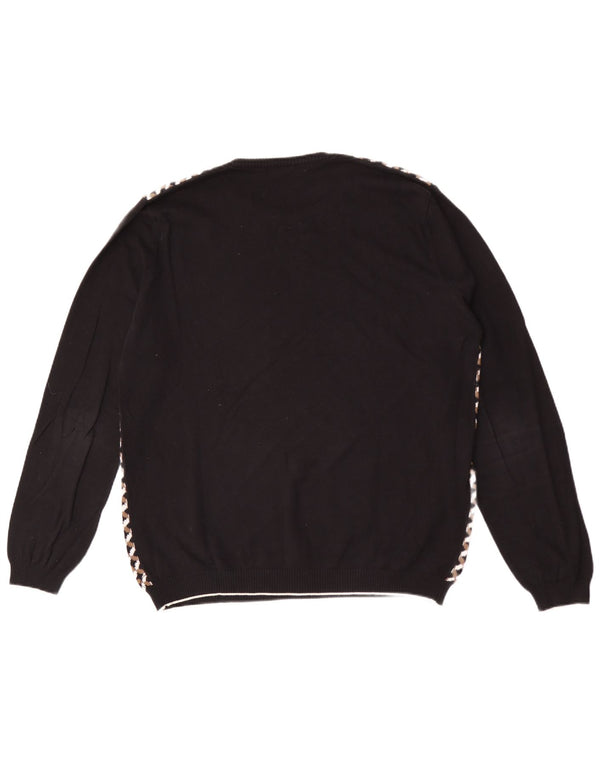 SISLEY Mens Crew Neck Jumper Sweater Large Black Check