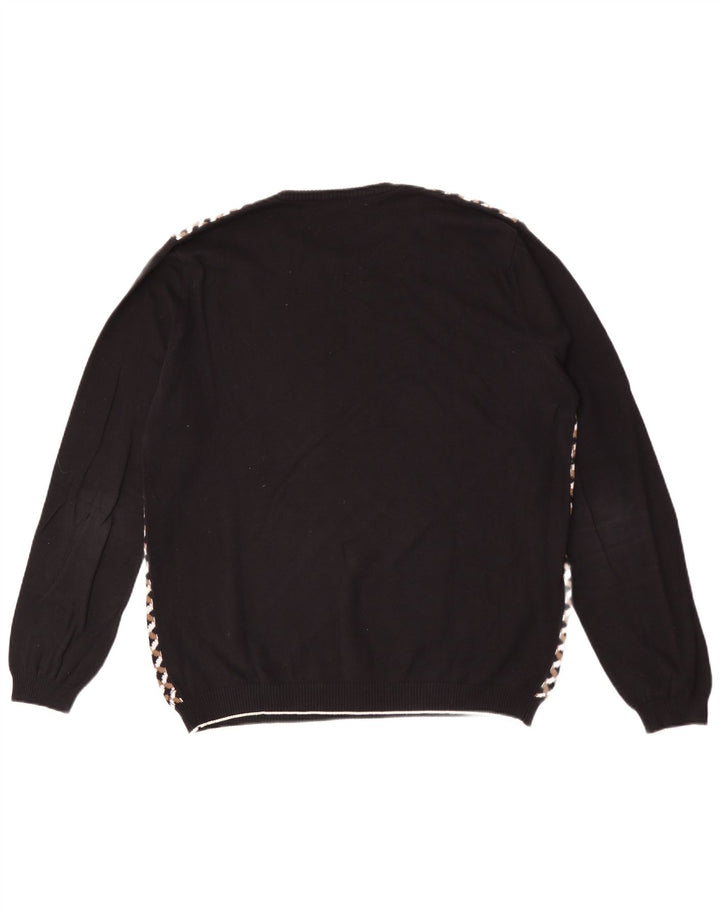 SISLEY Mens Crew Neck Jumper Sweater Large Black Check