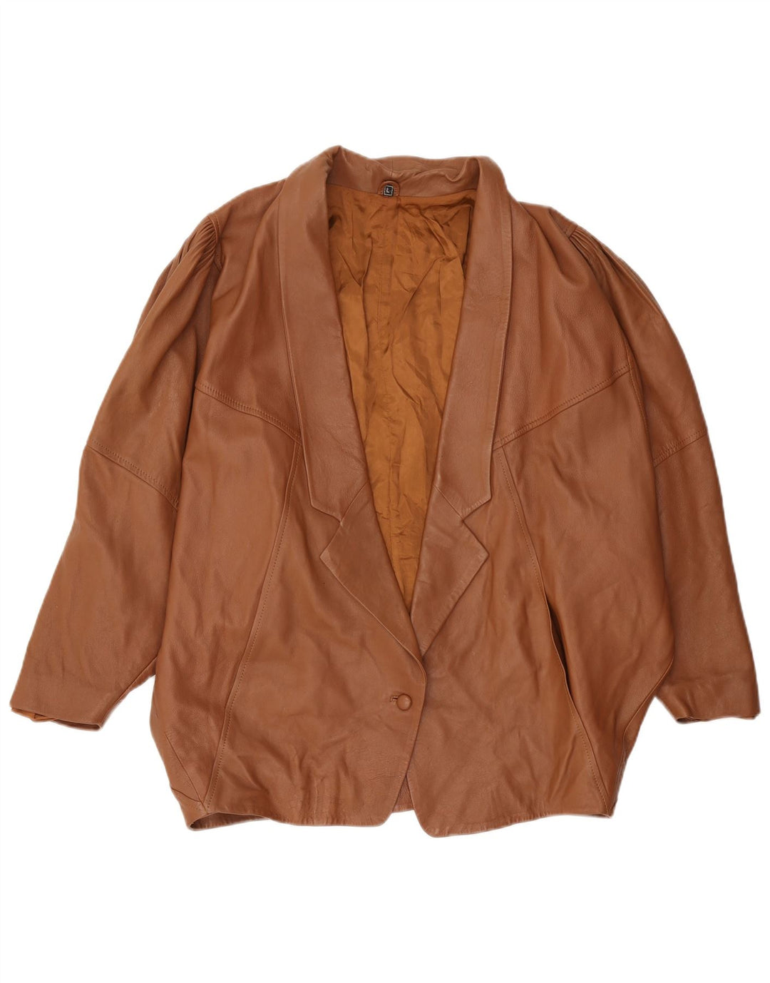 Vintage Womens 1 Button Leather Blazer Jacket UK 16 Large Brown