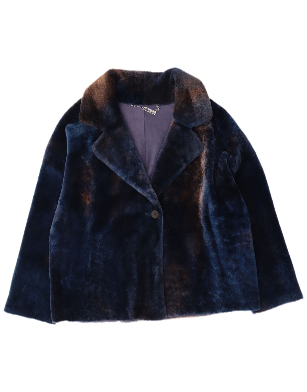 VINTAGE Womens Oversized Fur Jacket IT 50 XL Navy Blue Lambskin