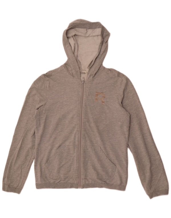 Reebok Womens Zip Hoodie Sweater UK 12/14 Medium Grey Cotton