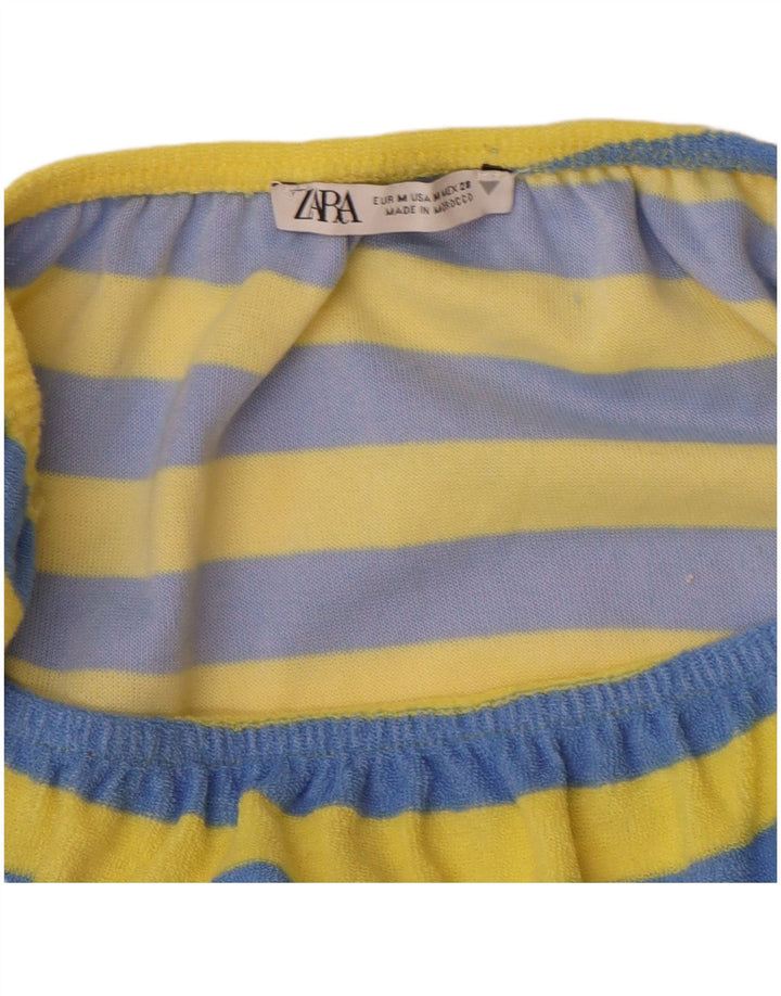 Zara Womens Strapless Playsuit UK 12 Medium  Blue Striped Cotton