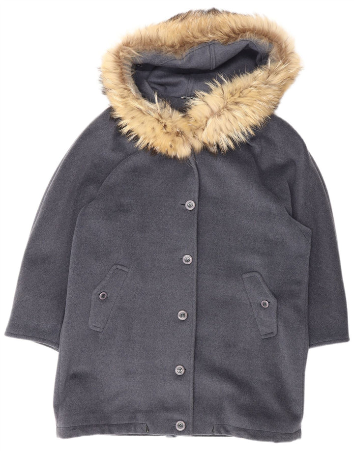 Max Mara Womens Hooded Oversized Parka Jacket UK 12 Medium Grey Virgin Wool