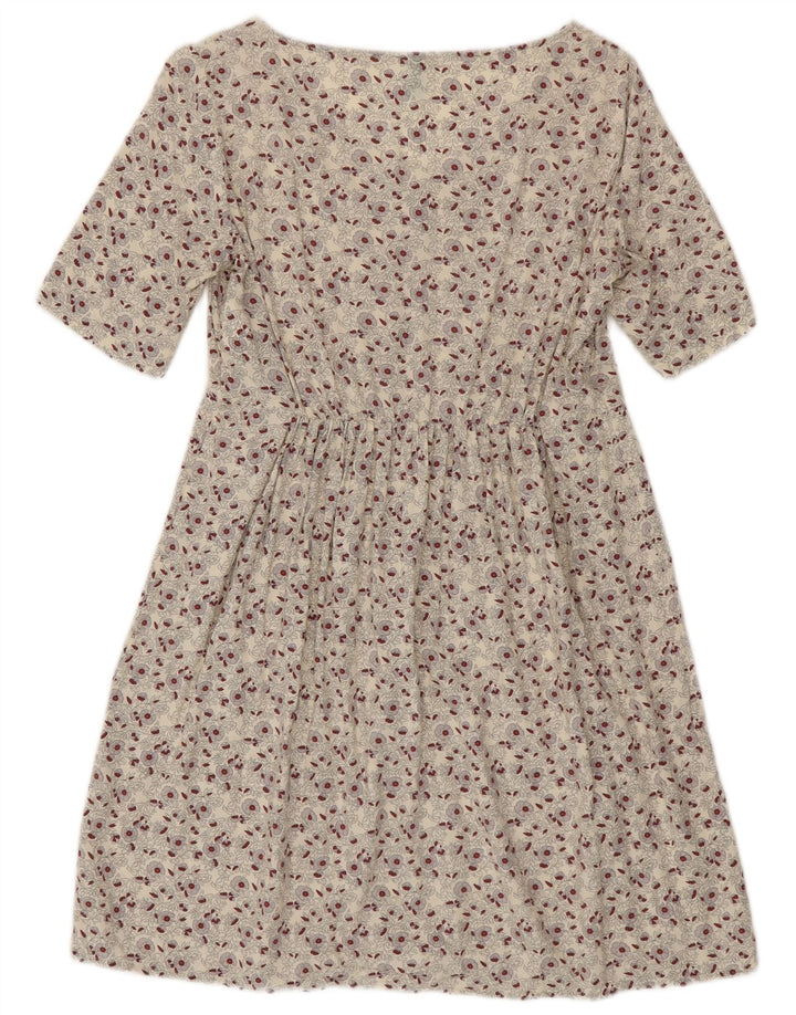 BENETTON Womens A-Line Dress UK 6 XS Off White Floral Viscose