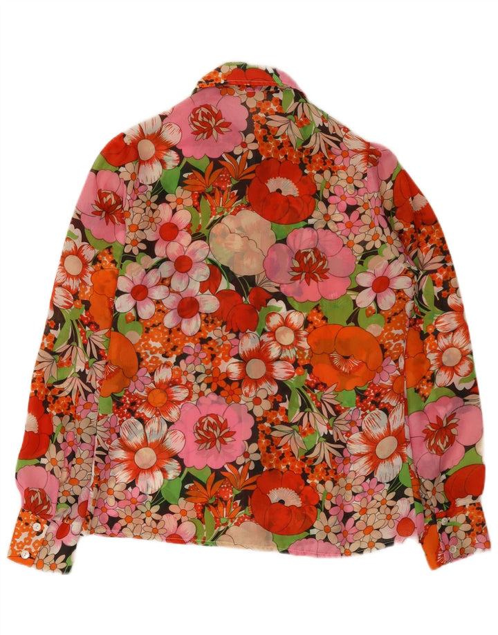 Vintage Womens Shirt Blouse UK 12 Medium Multicoloured Floral Polyester